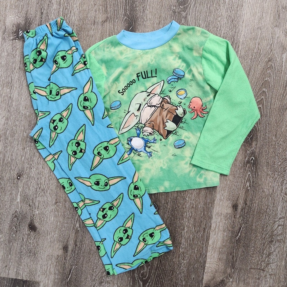 Star Wars Mandalorian Grogu Boys Pajama Set Size 10 Green Blue Fleece Baby Yoda